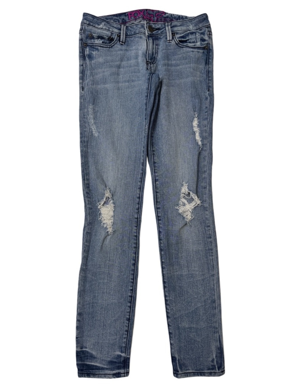 {Fox} "Ultra Low Rise Super Skinny" Light Blue Ripped Distressed Denim Jeans
